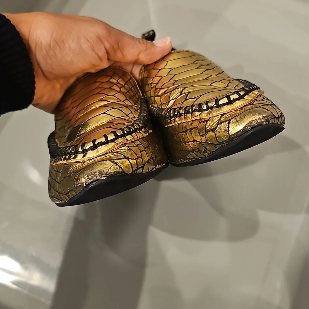 Jeffrey Campbell Metallic Gold Leather Loafers